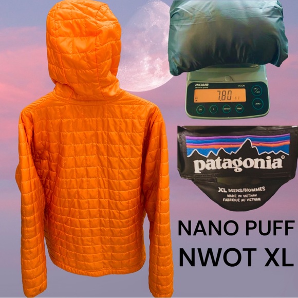 PATAGONIA MENS NANO PUFF HOODY XL SPORTY ORANGE/GREEN PRIMALOFT INSULATION NWOT - Picture 4 of 12